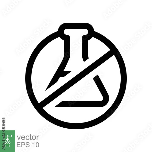 Chemical free icon. Simple outline style. Free preservative food ingredient, no additives, organic product concept. Triangle flask, erlenmeyer, forbidden sign. Vector illustration isolated. EPS 10. photo