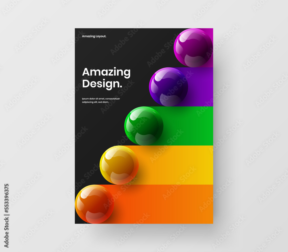 Isolated 3D balls pamphlet layout. Simple poster A4 vector design template. Isolated 3D balls pamphlet layout. Simple poster A4 vector design template.