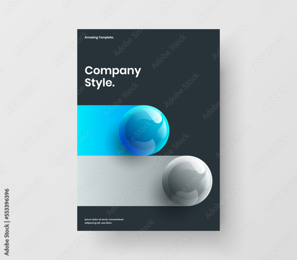Modern annual report A4 vector design layout. Abstract realistic balls flyer concept. Modern annual report A4 vector design layout. Abstract realistic balls flyer concept.