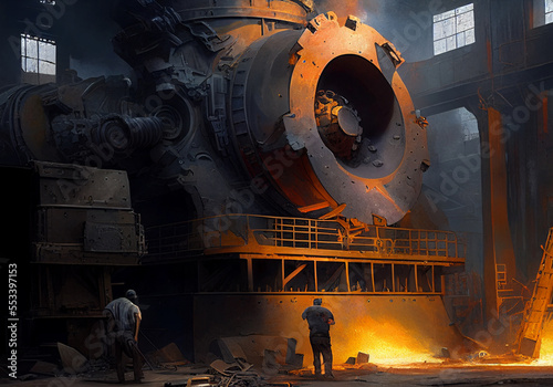 Foundry. Steelworker on background of plant.