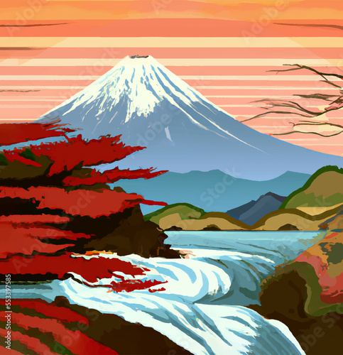 Japan s iconic Mount Fuji illustration with stunning image of its majestic peak and colorful surroundings
