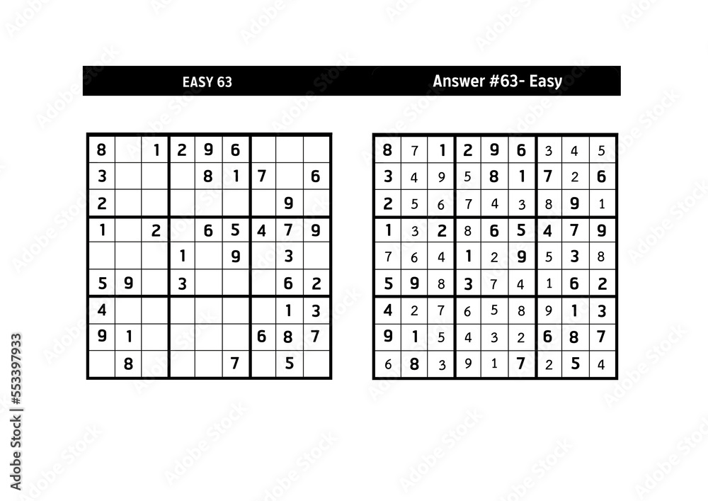 Sudoku puzzle game.Sudoku puzzle with a solution - EASY LEVEL Sudoku puzzle game.Sudoku puzzle with a solution - EASY LEVEL