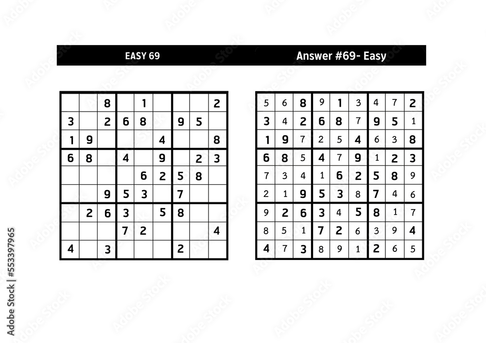 Sudoku puzzle game.Sudoku puzzle with a solution - EASY LEVEL Sudoku puzzle game.Sudoku puzzle with a solution - EASY LEVEL