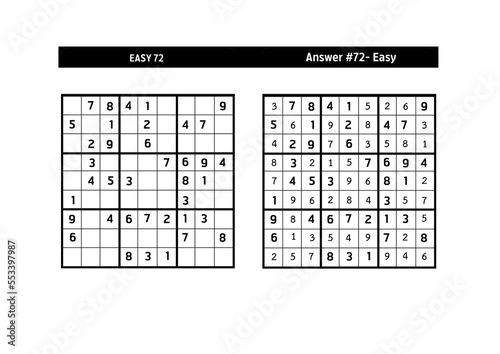 Sudoku puzzle game.Sudoku puzzle with a solution - EASY LEVEL