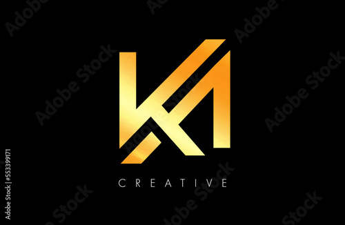 Golden KA AK Letter Concept Logo. K letter Icon Vector with Creative Shape and Minimalist Design in Black and gold