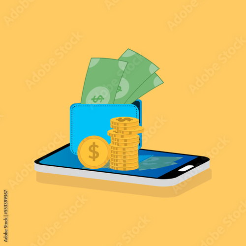 e-wallet icon, e-money illustration, online saving for digital payment transfers, vector illustration