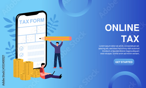 tax conxept, online tax illustration, online tax payment illustration, can use for, landing page, banner, poster, website