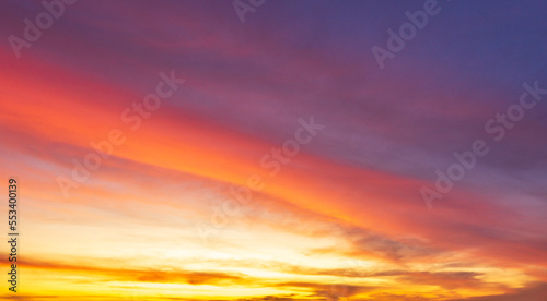 Colorful smooth cloudy sky at twilight time before sunrise or after sunset, natural landscape panorama illustration