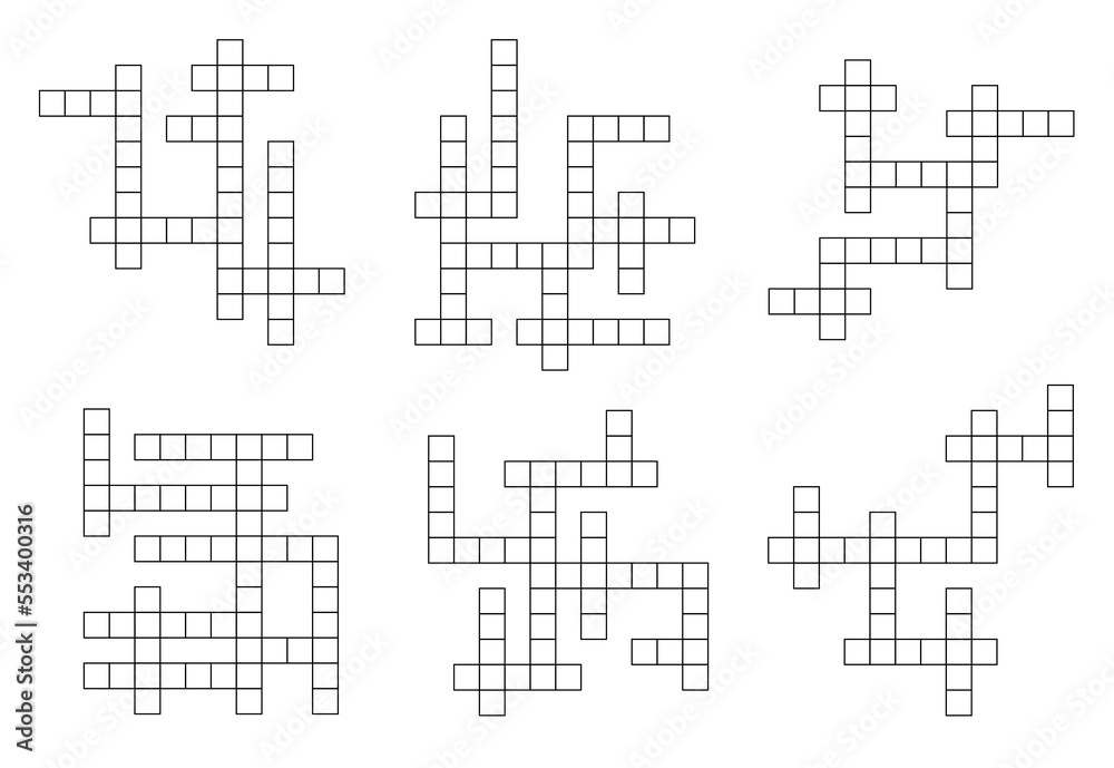 Crossword game grid or word puzzle vector template. Blank crossword