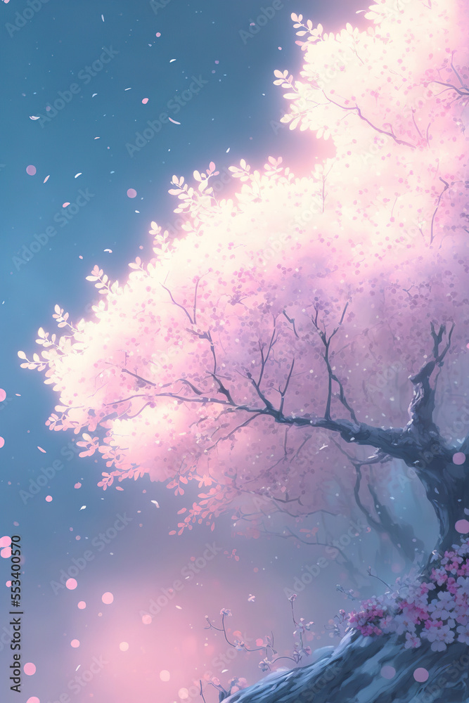 Spring sakura blossom tree. AI