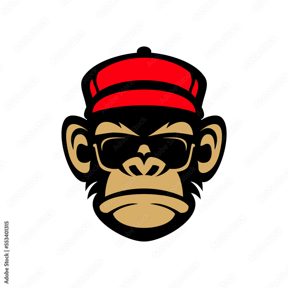 monkey wearing sunglasses and hat mascot vector