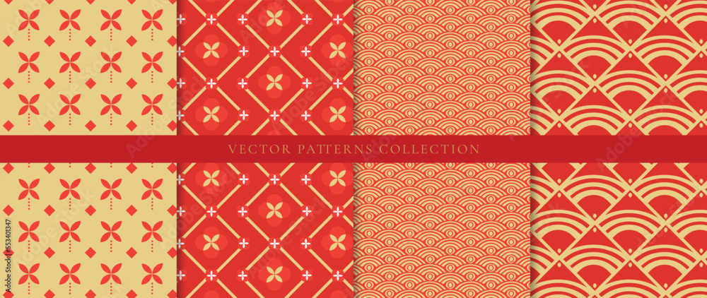 Set of Chinese patterns background vector. Abstract geometric shape, grid vector patterns and swatches. Luxury oriental wallpaper design for fabric, wallpaper, banners, prints and wall arts. Set of Chinese patterns background vector. Abstract geometric shape, grid vector patterns and swatches. Luxury oriental wallpaper design for fabric, wallpaper, banners, prints and wall arts.