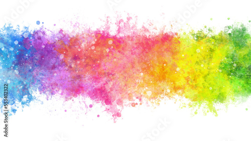カラフルな水彩の筆の跡。飛沫、帯。