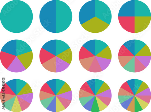 2分割から12分割の円グラフのセット