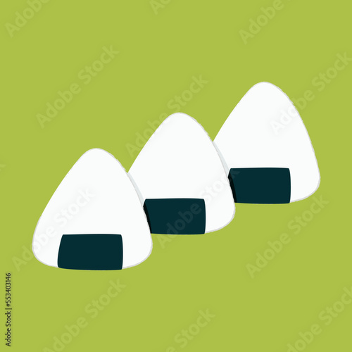 Set of onigiri on green background. Japanese food in flat style. Asian food