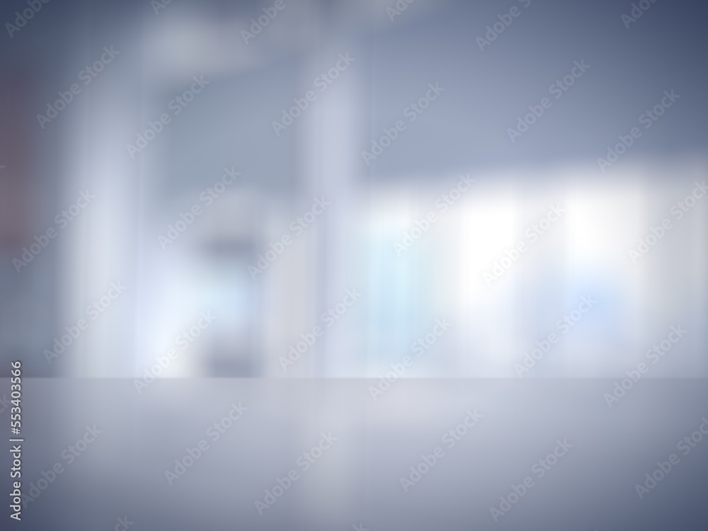 Fototapeta premium The white table for products is showcased with a blurred laboratory background.