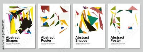 Colorful abstract shapes geometric poster. Grid with color shapes. Modern abstract promotional flyer background illustration set. Template poster, brochure pattern