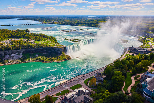 Stunning view overlooking iconic Horseshoe Falls at Niagara Falls from Canada
