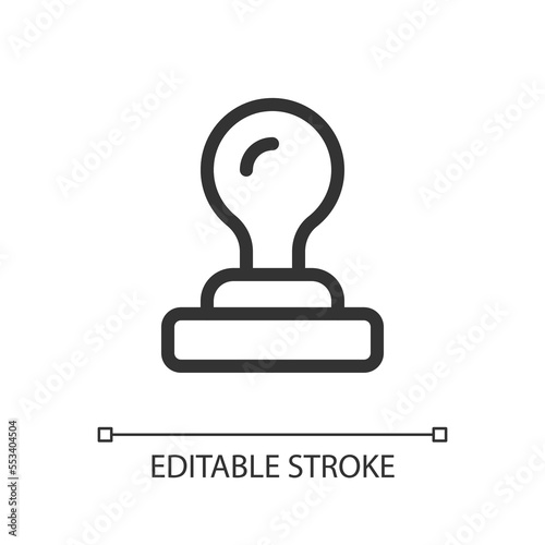 Stamp pixel perfect linear ui icon. Document verification. Approval and acceptance. GUI, UX design. Outline isolated user interface element for app and web. Editable stroke. Arial font used