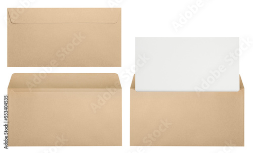 Set of envelopes (sealed, empty and with a blank paper inside), isolated on white background © Yeti Studio