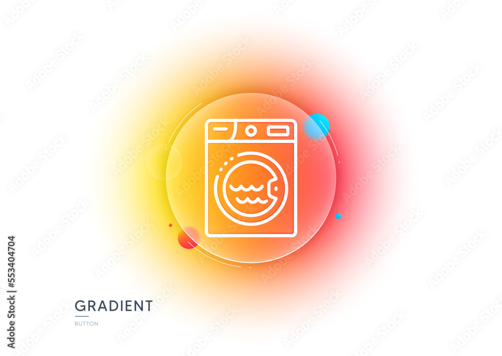 Laundry line icon. Gradient blur button with glassmorphism. Washing machine sign. Hotel service symbol. Transparent glass design. Laundry line icon. Vector