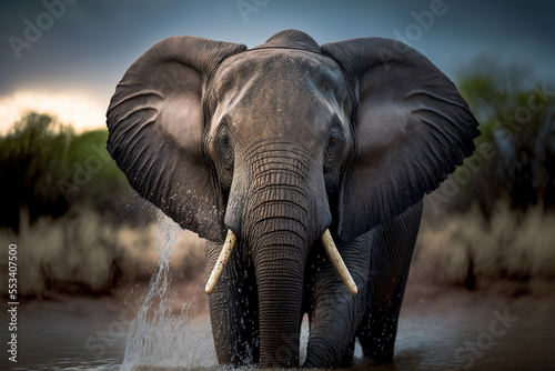 An adorable African Elephant in natural habitat. Digital artwork