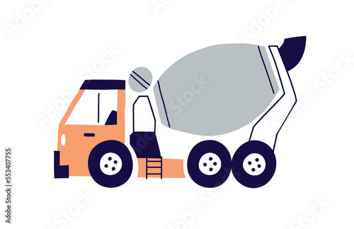 Concrete mixer truck in Scandinavian style. Construction car toy, heavy indus...