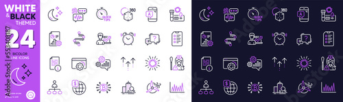 Success business, Cogwheel and Timeline line icons for website, printing. Collection of Moon, Swipe up, Inspect icons. Augmented reality, Manual, Line graph web elements. World money. Vector