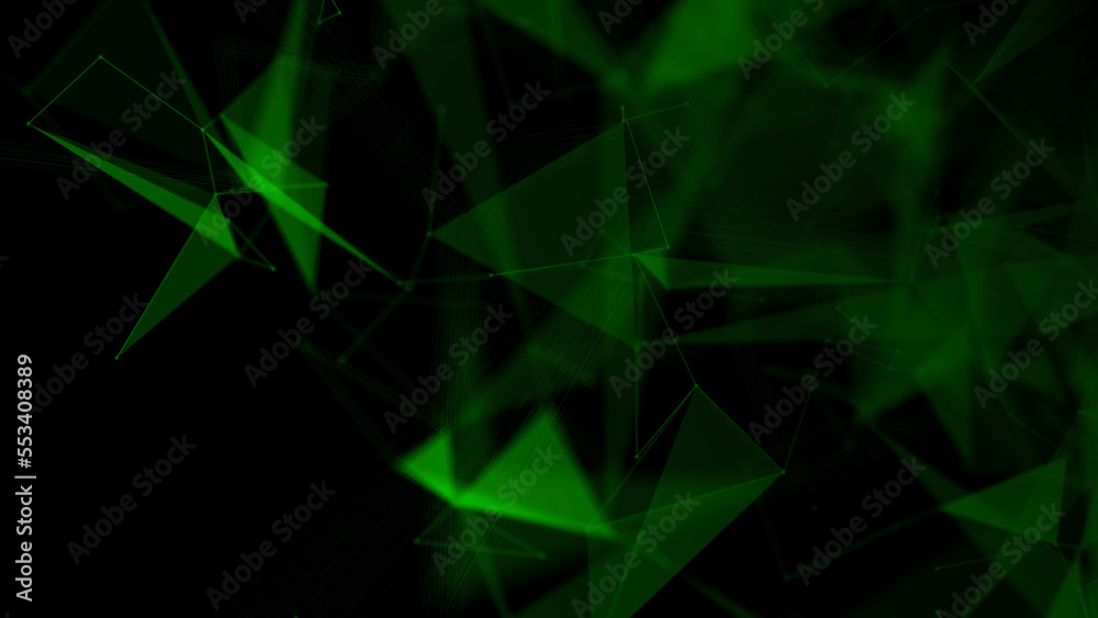 Abstract plexus green geometry background. Digital technology network connection concept. 3D rendered illustration.