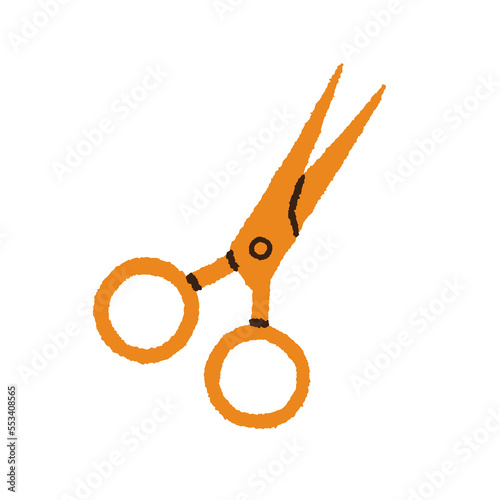 Scissors, stationery tool for paper cutting. Office, school instrument for crafts. Hand-drawn sheers with blade. Flat vector illustration isolated on white background