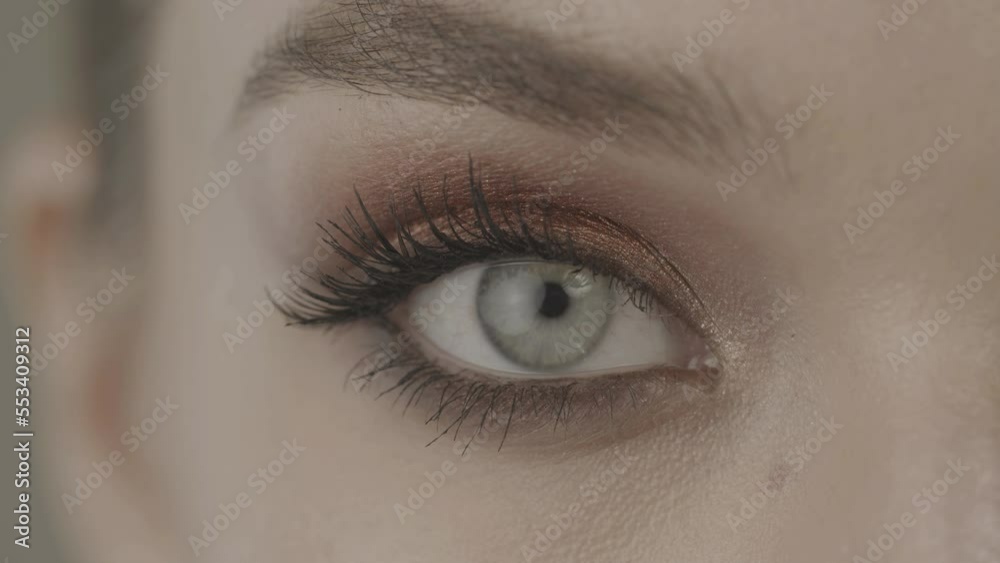 Closeup eye of woman. Half of a woman's face. Natural cosmetics. Looks into camera. Bright makeup. Beauty salon. Closeup eye of woman. Half of a woman's face. Natural cosmetics. Looks into camera. Bright makeup. Beauty salon.