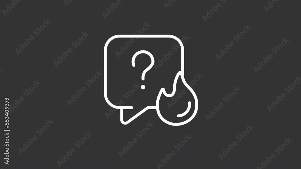 Animated hot topic white line icon. Urgent problem solving. Persistent request. Seamless loop HD video with alpha channel on transparent background. Motion graphic design for night mode