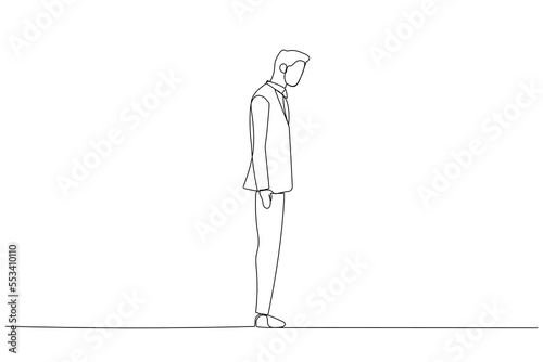 Cartoon of Full length side view businessman standing. One line art style