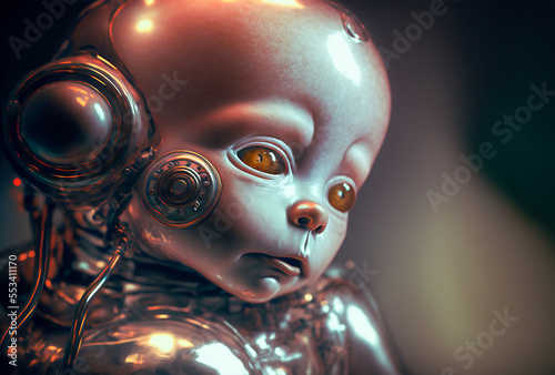 3d render of a robo baby head AI