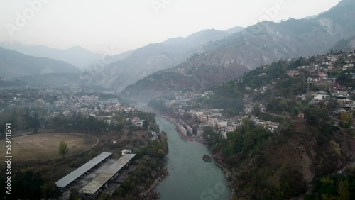 Aerial view or neelum river - Kishan Ganga River - Muzaffarabad Azad Kashmir photo