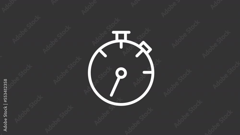Animated stopwatch white line icon. Countdown tool. Precise measurement