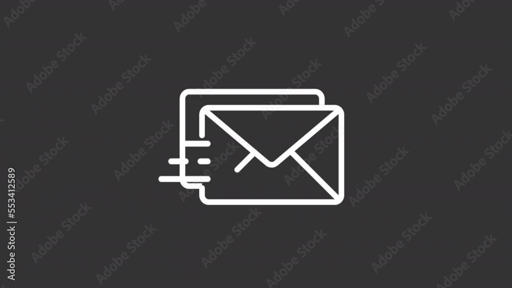 Animated letter white line icon. Electronic mail. Postal service. Correspondence. Envelope. Seamless loop HD video with alpha channel on transparent background. Motion graphic design for night mode