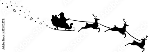 Santa Sleigh. Santa Sleigh Silhouette. Santa Sleigh Illustration.