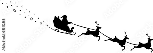 Santa Sleigh. Santa Sleigh Silhouette. Santa Sleigh Illustration.
