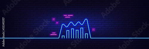 Neon light glow effect. Investment chart line icon. Economic graph sign. Stock exchange symbol. Business finance. 3d line neon glow icon. Brick wall banner. Infographic graph outline. Vector