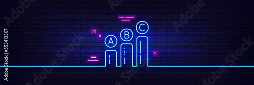 Neon light glow effect. Graph line icon. Column chart sign. Ab test diagram symbol. 3d line neon glow icon. Brick wall banner. Graph chart outline. Vector