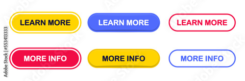 Learn more, web buttons. Read more button. Call for action buttons. Trendy learn more button for web site, label, banner, sticker, design template. Modern information button collection