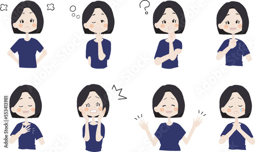 【怒ってる、悲しんでいる、任せて、疑問、ショック、困り顔、謝る】表情とポーズのバリエーションセット