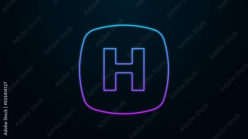 Glowing neon line Hospital signboard icon isolated on black background. 4K Video motion graphic animation Glowing neon line Hospital signboard icon isolated on black background. 4K Video motion graphic animation