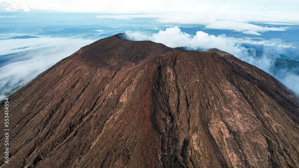 Aerial view of Mount Slamet or Gunung Slamet is an active stratovolcano in the Purbalingga Regency