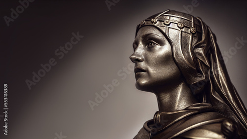 Illustration of Joan of Arc sculpture. She is a patron saint who transcended gender roles and gained recognition as a savior of France.
