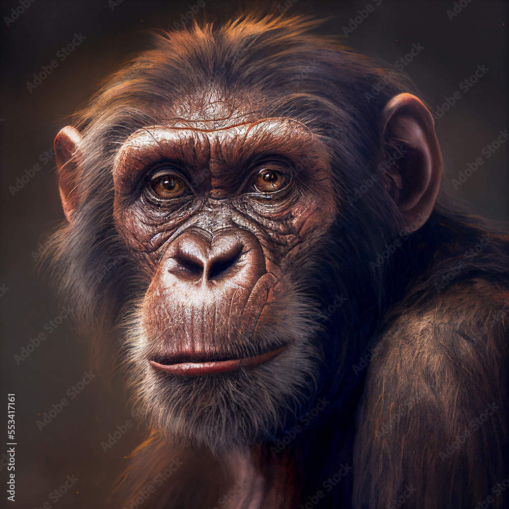 Portrait of a chimpanzee, generative ai illustration