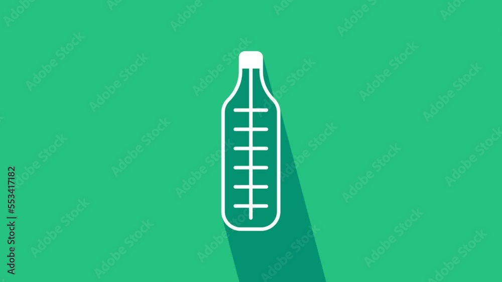 White Medical thermometer for medical examination icon isolated on green background. 4K Video motion graphic animation