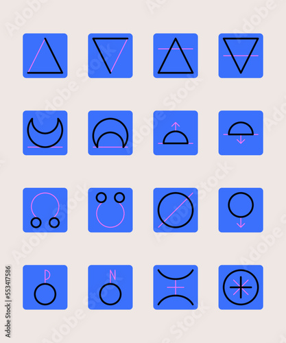 ASTROLOGY ELEMENTS zodiac horoscope thin line label linear design esoteric stylized elements symbols signs. Vector illustration icons photo