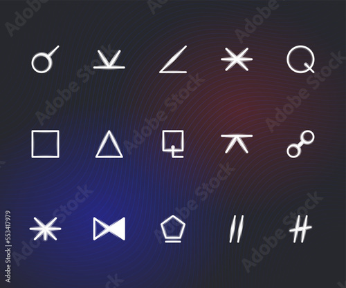 ASPECTS zodiac horoscope thin line label linear design esoteric stylized elements symbols signs. Vector illustration icons
